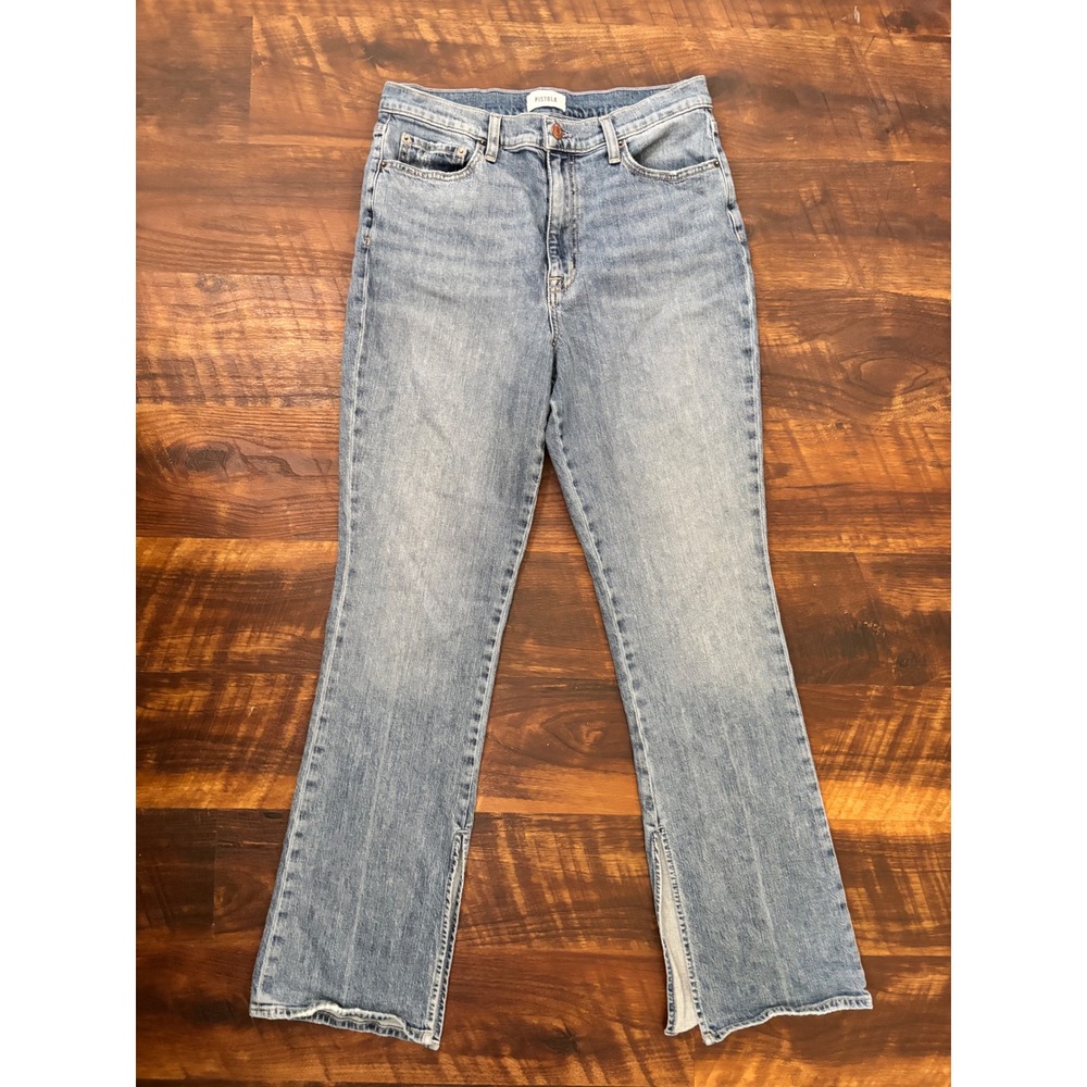 Pistola Bootcut Jeans Women 31 Light Blue Excellent Side Slit High Rise Denim